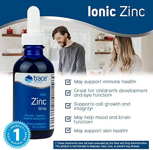 Trace Minerals | Liquid Ionic Zinc | 50 mg Zinc with Magnesium Supports Immune System, Digestion, Growth and Development | For Kids and Adults | 45 servings, 2 fl oz (1 Pack)