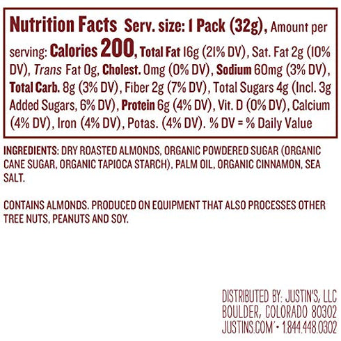 Justin's Cinnamon Almond Butter Squeeze Packs, Gluten-free, Non-GMO, Responsibly Sourced, 11.15 Ounce (Pack of 10)