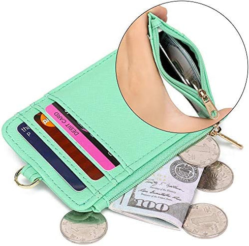Leamekor ID Badge Holder with Neck Lanyard PU Leather ID Badge Wallet Case with 1 ID Window, 4 Card Slots, 1 Side Zipper Pocket