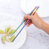 JYJFGSFA Chinese Metal Soup Spoons and Chopsticks Set for 4 People, Reusable Stainless Steel Ramen Short Handle Spoon Set Asian, Christmas Gift Dishwasher Safe (Rainbow) (JYKS)