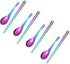 JYJFGSFA Chinese Metal Soup Spoons and Chopsticks Set for 4 People, Reusable Stainless Steel Ramen Short Handle Spoon Set Asian, Christmas Gift Dishwasher Safe (Rainbow) (JYKS)