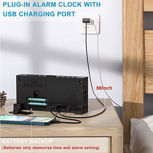 Loud Alarm Clock for Heavy Sleepers,Vibrating Alarm Clock for Hearing Impaired Deaf,Annoying Alarm Clock,USB Port,Dual Alarm with Snooze,7" Large Dimmable LED Display,Battery Backup,Easy to Use,DST