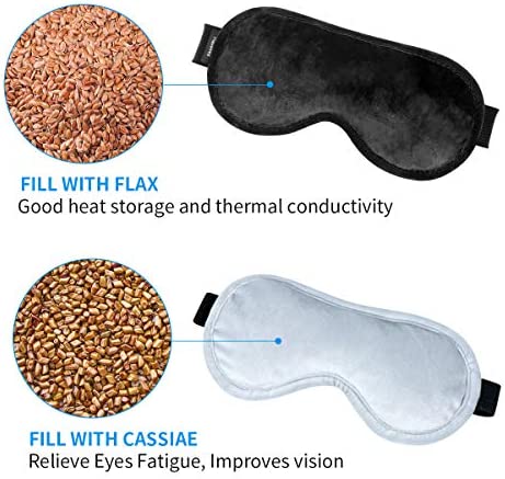 Heated Eye Mask Moist Heat Eye Compress(2-Packs) Microwave Heated Eye Mask with Flaxseed Cassia Seed for Dry Eyes,SPA Warm Eye Mask, Relief Eye Fatigue Hot Sleeping Mask(Black&Grey)