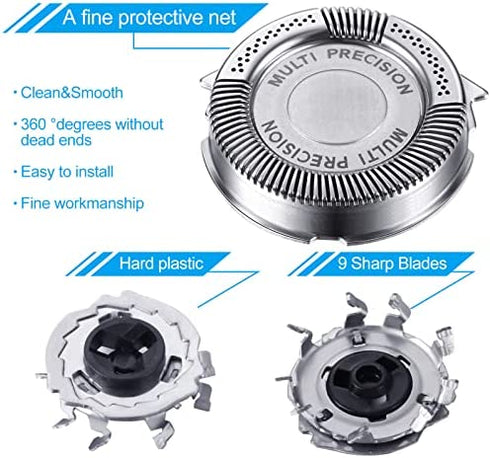 6 Pieces SH50/52 Shaver Replacement Heads Compatible with Norelco Series 5000 (S5xxx), AquaTouch (S5xxx), AquaTouch (AT8xx, AT7xx) and PowerTouch (PT8xx, PT7xx), 9 Blades