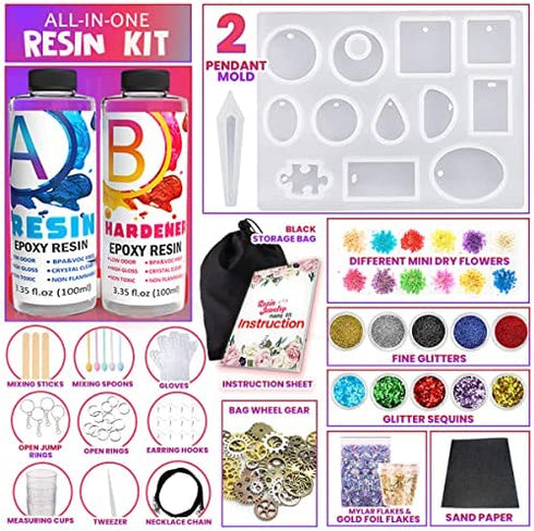 Goody King Resin Jewelry Making Starter Kit - Resin Kits for Beginners with Molds and Resin Jewelry Making Supplies - Silicone Casting Mold, Tools Set Clear Epoxy Resin for DIY Jewelry