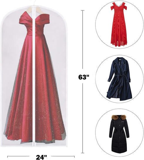 Shlyfen 62 inch Dress Bags for Gowns Long,Garment Bags for Hanging Clothes 23"—62" (3Pcs)