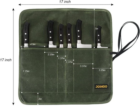 JOINDO Heavy Duty Waxed Canvas Knife Bag, Professional Chef Knife Roll Bags with 6 Slots, Knives Pouch