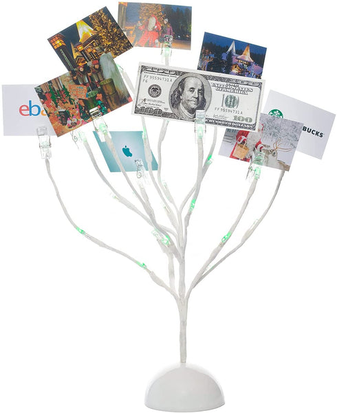 Money Tree Gift Card Holder with 10 Clips and 25 LED Light Up Lights Present Card Picture Display Tree Table Stand Creative Gift for Christmas/Birthday/Graduation Party