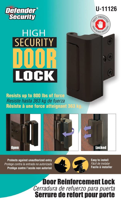 Defender Security Bronze U 11126 Door Reinforcement Lock Add Extra, High Security to Your Home and Prevent Unauthorized Entry 3 Stop, Aluminum Construction Anodized Finish