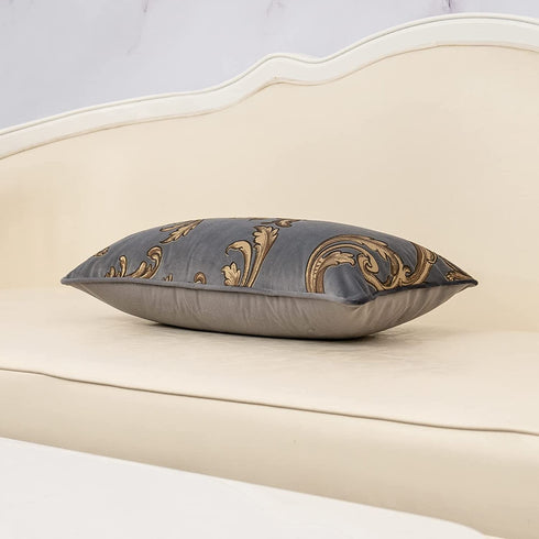 Alerfa 12 x 20 Inch Gray Luxury Velvet European Garden Style Floral Pattern Cushion Case Lumbar Throw Pillow Cover Decorative Pillow for Couch Sofa Living Room Bedroom Car