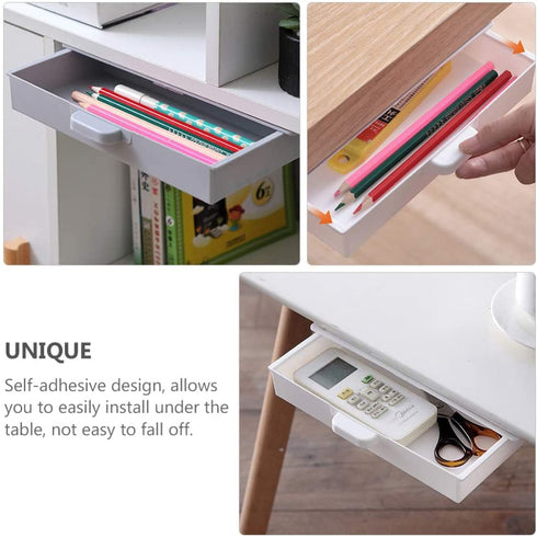NUOBESTY 3pcs Under Desk Drawer Organizer Slide Out Hidden Table Storage Drawer Tray Self- Adhesive Stationery Pencil Holder for Office School Home