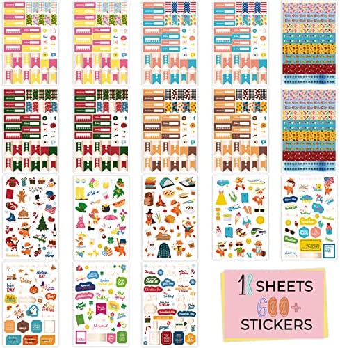 Clever Fox Seasonal Planner Stickers – 600+ Month, Holiday & Seasons Stickers for Your Planner, Monthly Journal & Calendar – 18 Sheets, Set of Stickers & Washi Tape by Clever Fox (Seasonal Pack)