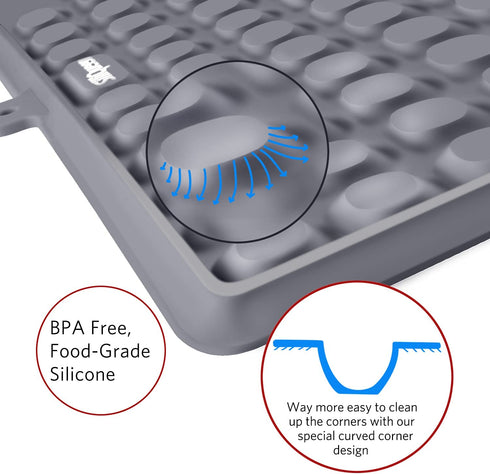 SiliQueen Silicone Drying Mat - 16 x 12 inches Toxic Free Dish Drying Mat for Kitchen, Countertop Mat, Dish Draining Mat, Sink Mat (Dark Grey)