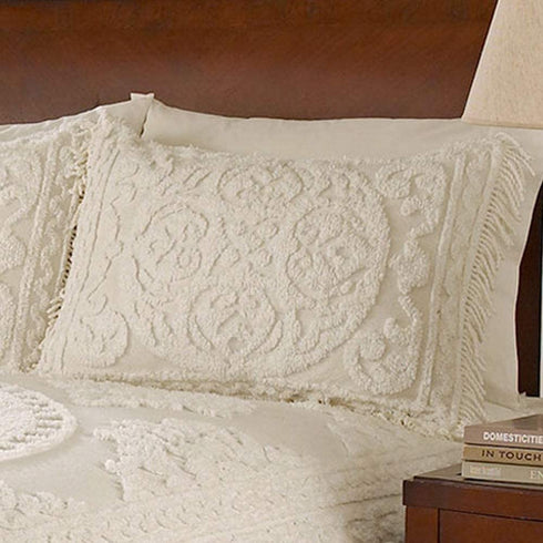 Beatrice Home Fashions Medallion Chenille, Standard Sham, Ivory