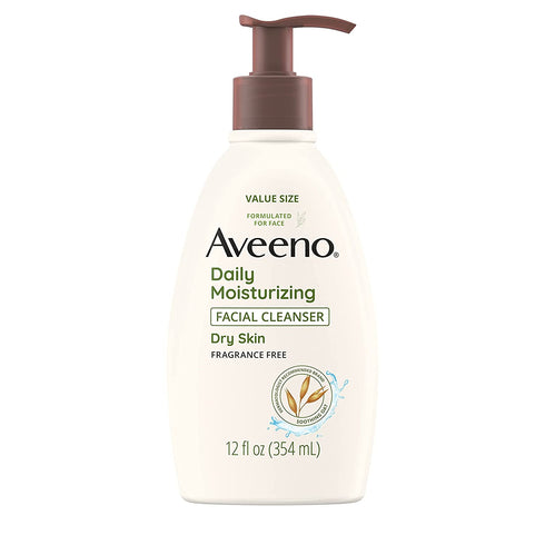 Aveeno Daily Moisturizing Facial Cleanser with Soothing Non-GMO Oat, Hydrating Face Wash for Soft & Supple Skin, Paraben-, Sulfate-, Fragrance-, Dye- & Soap-Free, 12 fl. oz