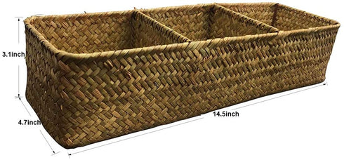LA Rectangular Woven Seagrass Storage Basket and Home Organizer Bins,Natural Water Hyacinth Basket (Brown)