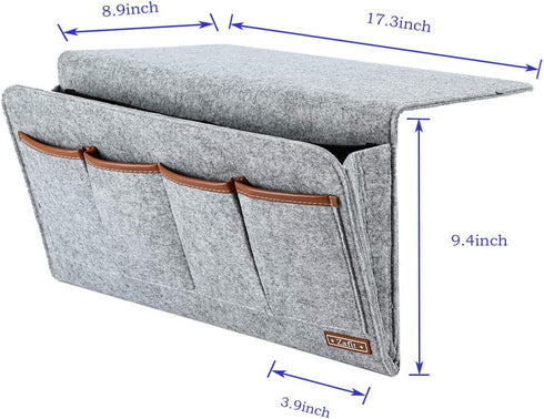 Zafit Bedside Caddy, 7 Pockets Large Size Bedside Storage Organizer Bedside Organizer Caddy for Magazine Remotes Phone (17.3'' x 18.1'', Light Grey)