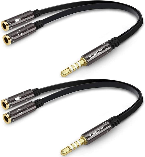 KINGTOP 2 Pack 3.5mm Combo Audio Adapter Cable for PS4,PS5,Xbox One,Tablet,Mobile Phone,PC Gaming Headsets and New Version Laptop
