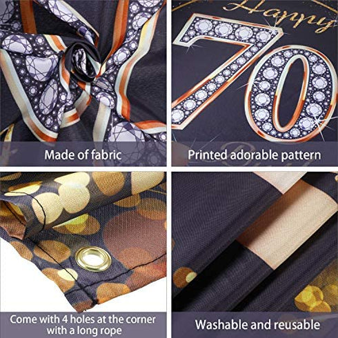 70th Birthday Party Decoration, Extra Large Black Gold Sign Poster 70th Birthday Party Supplies, 70th Birthday Banner Photo Booth Happy Birthday Backdrop Background, 72.8 x 43.3 Inch