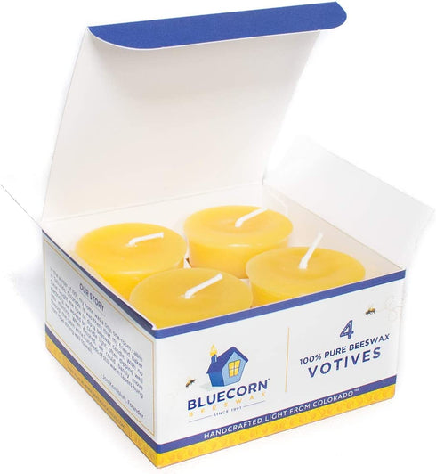 Bluecorn Beeswax 100% Pure Beeswax Votives (4 Pack, Raw)