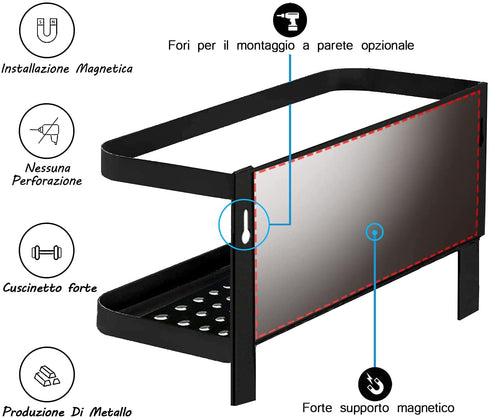 Magnetic Fridge Spice Rack Organizer Storage Holder Kitchen, Magnetic Paper Towel Holder Rack for Refrigerator Shelf Storage Hanger (Small, Black)