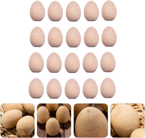 Kisangel 20pcs Unfinished Wood Eggs Smooth Flat Bottom Wooden Easter Craft Eggs for Easter Display Smooth Ready to Paint and Decorate S