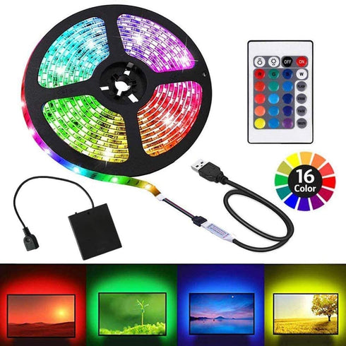 HIKENRI Upgraded Battery Powered Led Strip Lights, USB LED Strip Lights 5050 2M/6.6FT, Flexible Color Changing RGB LED Light Strip, 60 LEDs 5V Battery-Powered with IR Controller