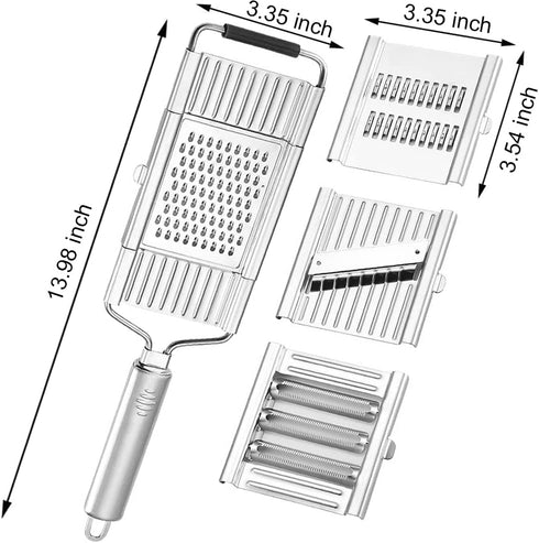 Suuker Multi-Purpose Vegetable Slicer Set,Stainless Steel Cheese Grater & Vegetable Chopper with 4 adjustable Blades for Vegetables, Fruits,Hand-held Shredder Cutter Grater Slicer Kitchen Tool(Silver)