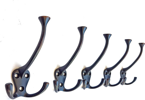 5 Pack Ambipolar TriLeg Hook, Heavy Duty Big Triple Leg / Double Coat Hooks Base. Entryway Coat Hooks, Scarf and Jacket Hangers.Perfect Bath Towel Heavy Hooks (5 Pack, Oil Rubbed Bronze)