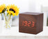 Digital Alarm Clock, Wooden Electronic LED Time Display Battery Operated Desk Small Clock with Indoor Temperature 3 Alarm Settings Adjustable Alarm Volume (Red)