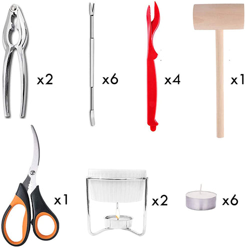 Artcome 22-Piece Seafood Tools Set Including 2 Lobster Crackers, 6 Crab Forks, 4 Lobster Shellers, 2 Butter Warmers, 1 Lobster Crab Mallets, 1 Seafood Scissor and 6 Tealight Candles