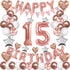 Rose Gold 15th Birthday Decorations for Girl Women,15th Birthday Balloons Supplies for Her 15 Rose Gold Number Balloon Happy Birthday Banner Confetti Balloons Star Heart Foil Balloons