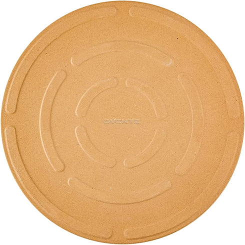 Ovente Ceramic Flat 13 Inch Pizza Stone Set with Crust Cutter Wheel & Metal Rack/Handle, Compact Easy Storage Portable Baking Grilling Stone Thermal Shock Resistance for Oven Grill BBQ, Beige BW10132