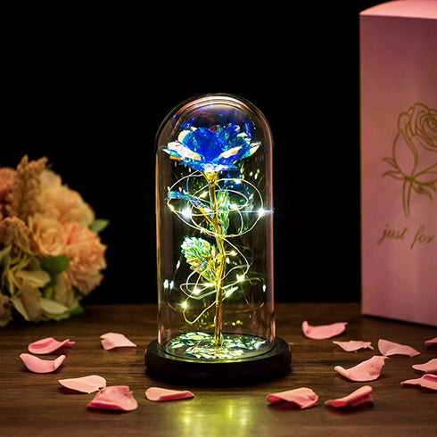 Galaxy Rose, Gifts for Mom LED Lights Everlasting Crystal, Beauty and Beast Rose, Rose in Glass Dome Galaxy Rose Flower Gift for Anniversary Valentines Girlfriend Wife Women, Birthday, Christmas