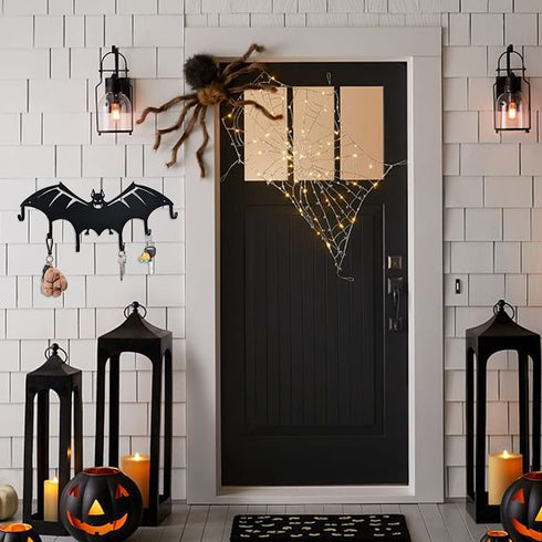 Bat Key Holder for Wall Halloween Theme Metal Key Rack with 6 Hooks Coat Hat Organizer Hanger for Entryway Hallway Kitchen Office Decorative Black 16.5 x 9.4 Inch
