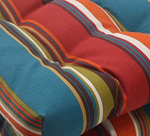 Pillow Perfect Outdoor/Indoor Westport Teal Tufted Seat Cushions (Round Back), 19" x 19", Stripe, 2 Count