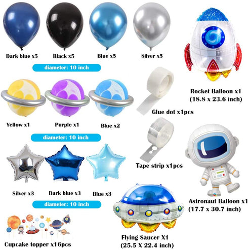 Outer Space Party Balloons, 60PCS Birthday Party Decorations Universe Space Theme Supplies Astronaut Balloon, Happy Birthday Banner Space Party Supplies for NASA Decorations for Birthday Party