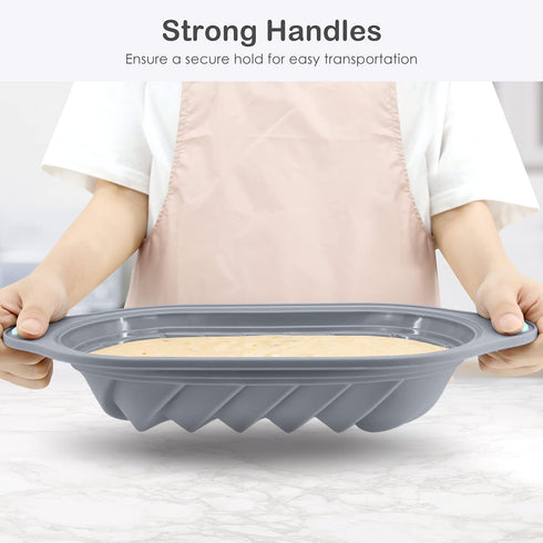 Silicone Bread Loaf Pan with Swirl Design, Chicrinum Food Grade Non-Stick Silicone Baking Mold for Homemade Bread, Cake, Metal Reinforced Frame Secure, BPA Free, Dishwasher Safe