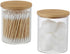 YININE Bamboo Vanity Tray, Bathroom Tray Organizer Glass Qtip Holder Dispenser Apothecary Jars for Cotton Swabs Balls Round Pad Perfume Candles Cosmetics Jewelry Makeup
