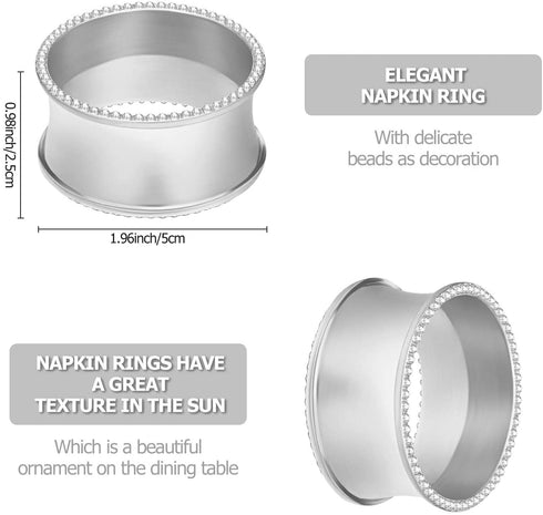 Set of 8 Metal Napkin Rings Beaded Napkin Rings Bead Side Serviette Buckles Round Delicate Solid Cloth Napkin Bands for Dinner Parties, Weddings Receptions, Family Gatherings (Silver)
