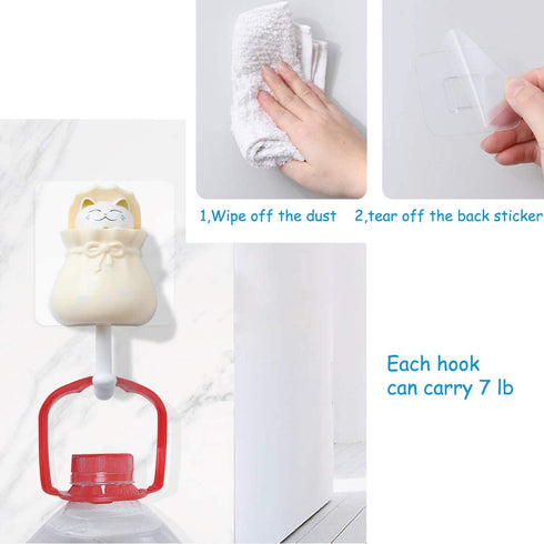 4 Pcs Cute Cat Hooks, Creative Adhesive Coat Hook, Heavy Duty Decorative Wall Hooks for Key, Towel, Backpacks, Hat
