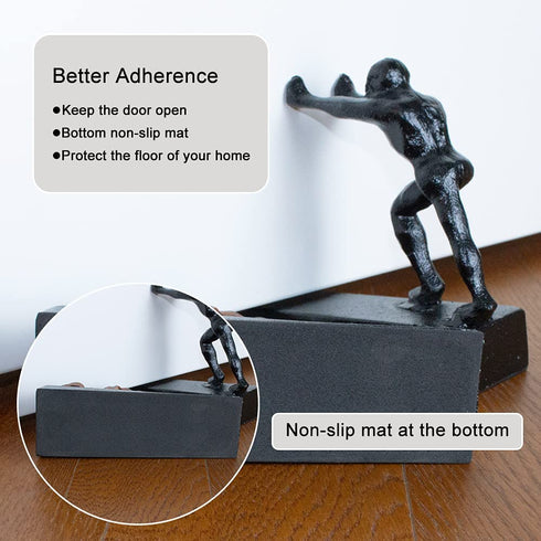 Earl Diamond Cast Iron Door Stopper | Heavy Decorative Rustic Door Stop - Stop Your Bedroom, Bath and Exeterior Doors 6.1x5.1" (Black Strong Man)