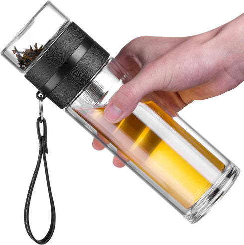 Ceoon 13oz Double Wall Glass Water Bottle Tea and Water Separation Tea Bottle Mug Cup with Tea Infuser