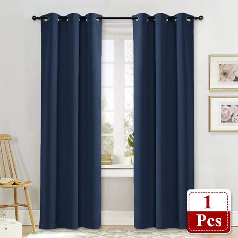 NICETOWN Living Room Curtain, Window Treatment Energy Saving Thermal Insulated Solid Grommet Blackout Drape/Drapery (Navy, Sold Individually, 42 by 84-inch)