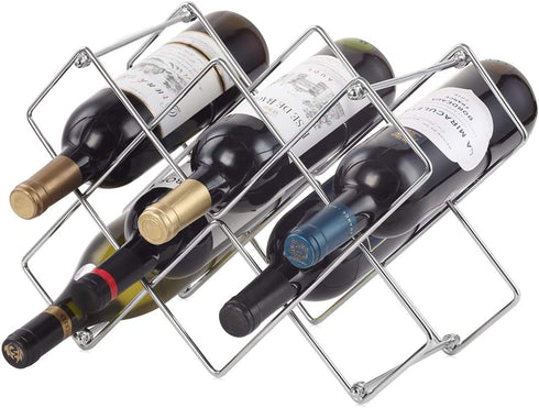Buruis Countertop Wine Rack - 10 Bottle Wine Holder for Red White Wine Storage - Freestanding Metal Wine Rack - Small Tabletop Wine Rack - Modern Wine Bottle Holder - Silver