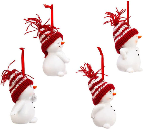 Kurt Adler C9692 Snowman with Red and White Stripe Knitted Hat Decorative Holiday Christmas Ornament Set with Various Animated Faces (4 Pack)