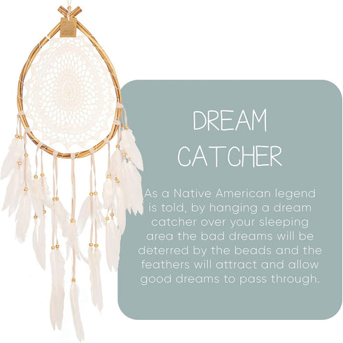 Dream Catcher for Bedroom Decoration Boho Style Dreamcatcher Hand Crafted Bohemian Decor Item Teardrop Shape Weddings Crochet Hippie Gypsy Style Wall Hanging Hand Made Ornament 9.5" x 32"
