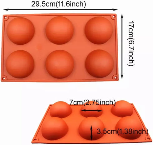 Silicone Mold for Hot Chocolate Bombs Semi Sphere Baking Mold Large 6 Holes Silicone Cocoa Bomb Mold Hand Made Bath Bomb Jelly, Cake Puding Half Round Silicone Pop Mold 3 pcs BPA Free