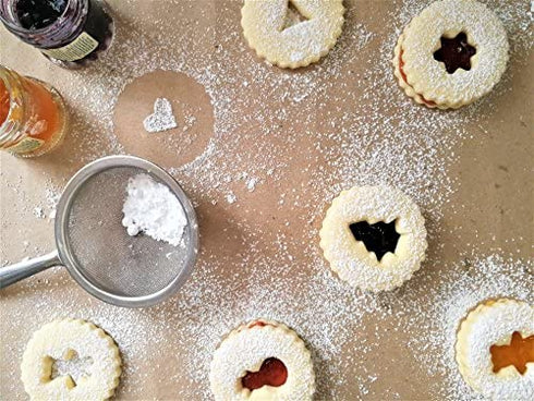 JOKUMO 11 Piece Round Linzer Cookie Cutter Set – High Grade 430 Stainless Steel - with Storage Tin