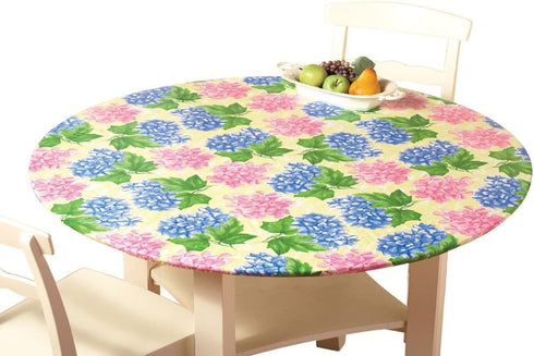 Collections Etc. Patterned Fitted Table Cover with Soft Flannel Backing and Durable Wipe-Clean Vinyl Construction, Hydrangea, Oval